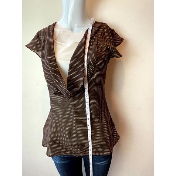 ATP 9 Women Polka Dots Blouse Top Big Cowl Neck Built-in Bra Brown Size Medium - Picture 3 of 7